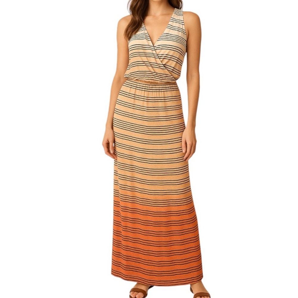 Revolve LA Made Womens XS Maxi Dress Orange Stripe Sleeveless Cruise Wear NWT